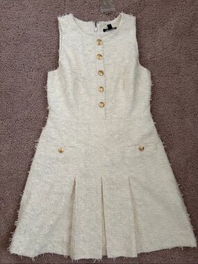 J.Crew Cream Tweed Sleeveless Dress with Gold Buttons